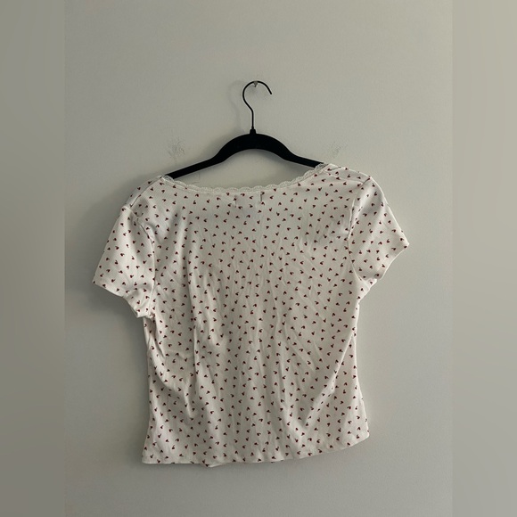 Just Polly NY Cherry Print Ribbed Lace Trim Tie Front Top XL - Picture 4 of 4